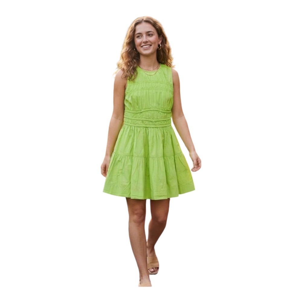 NWT Free Assembly Sleeveless Dropped Waist Mini Dress Kiwi Kiss Green L 12-14